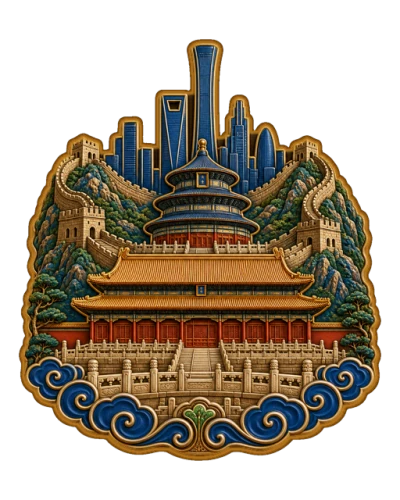 北京勋章,金色宫阙、天坛与长城的绘制细节